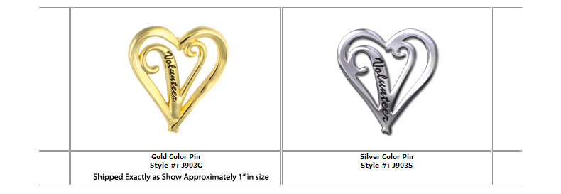 Volunteer Heart Gold Pin Volunteer Heart Gold Pin